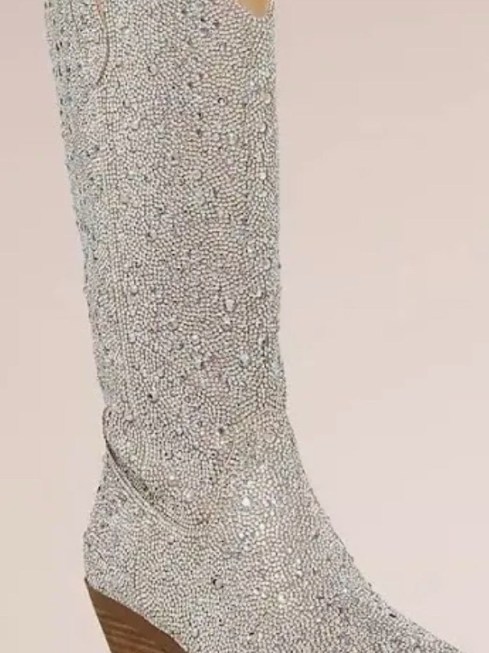 Betsey Johnson Silver Crystal Knee-High Heeled Boots